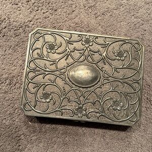 Godinger SILVER PLATED Textured Surface JEWELRY BOX CRANBERRY VELVET LINING